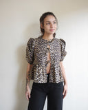 Cotton Poplin Peplum Top, Leopard