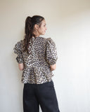 Cotton Poplin Peplum Top, Leopard