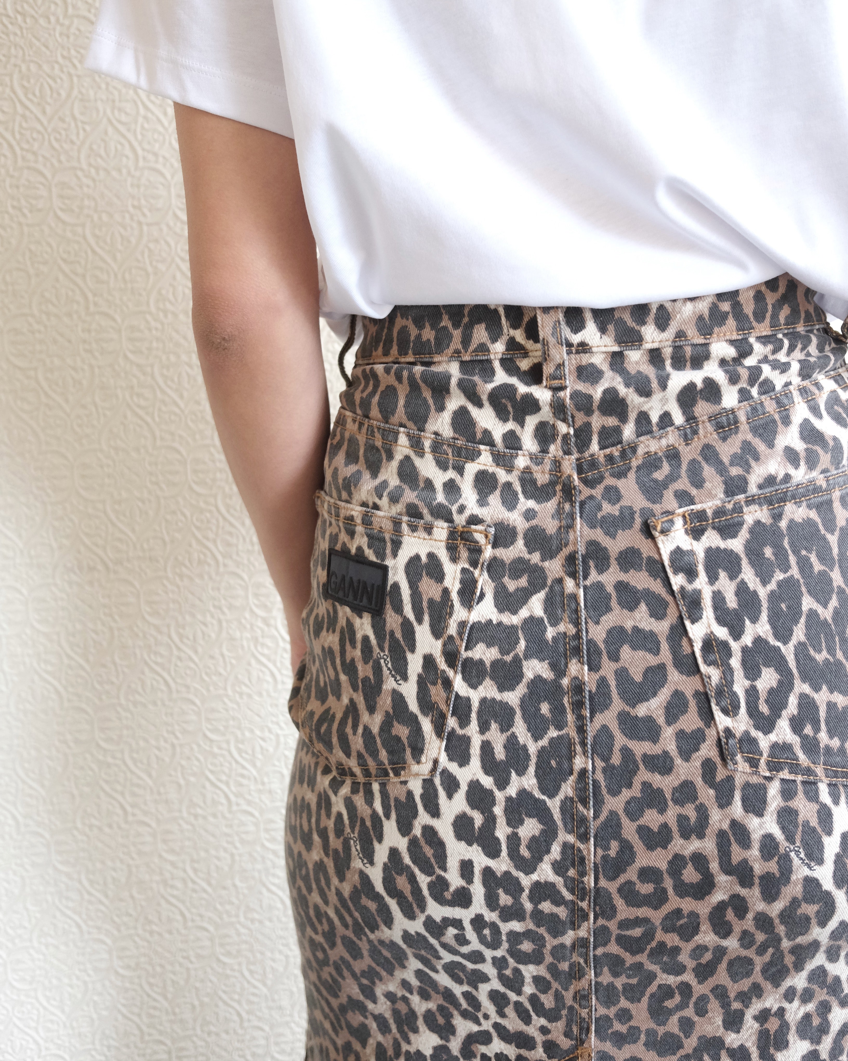 Leopard Denim Maxi Skirt