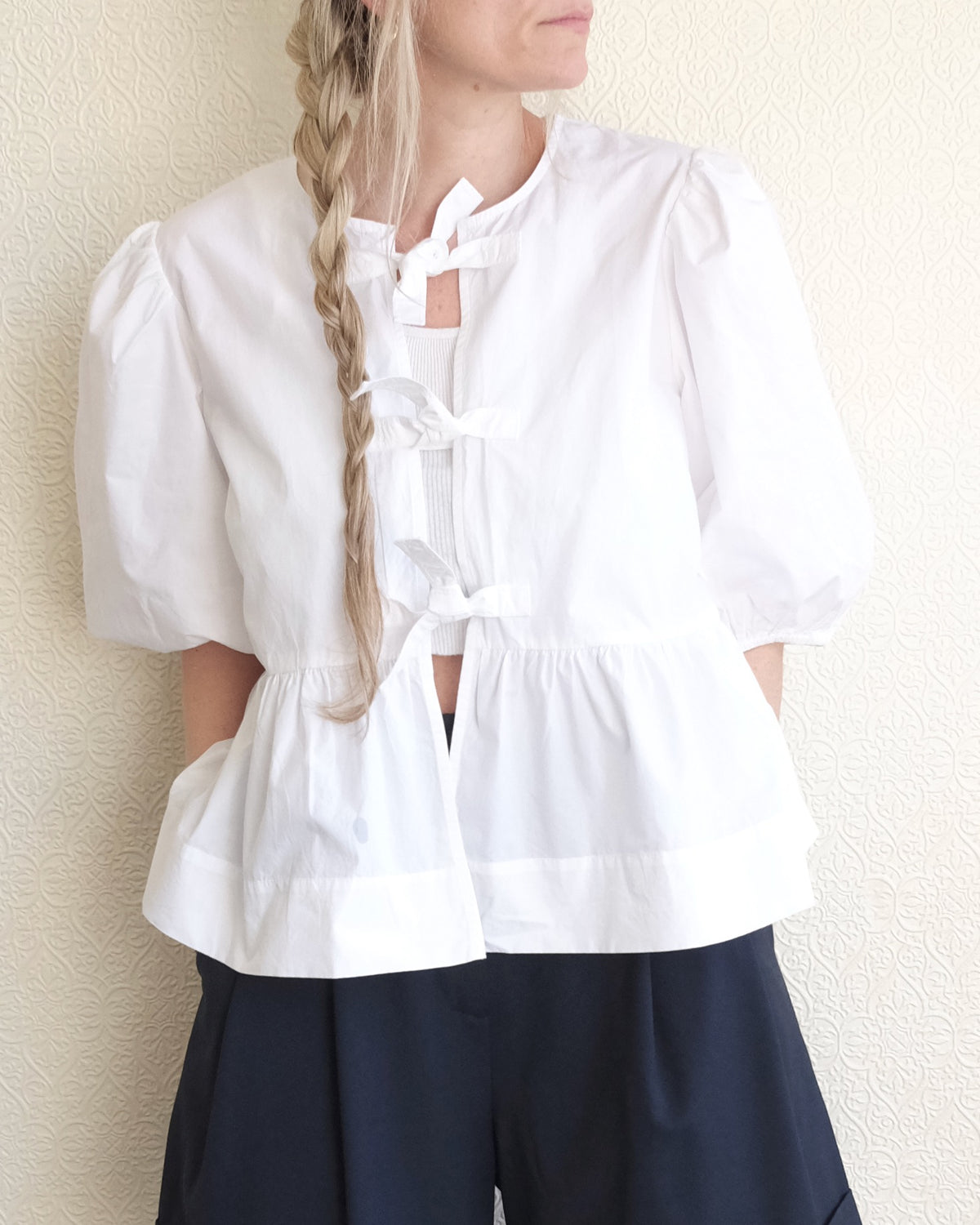 Cotton Poplin Peplum Top, Bright White