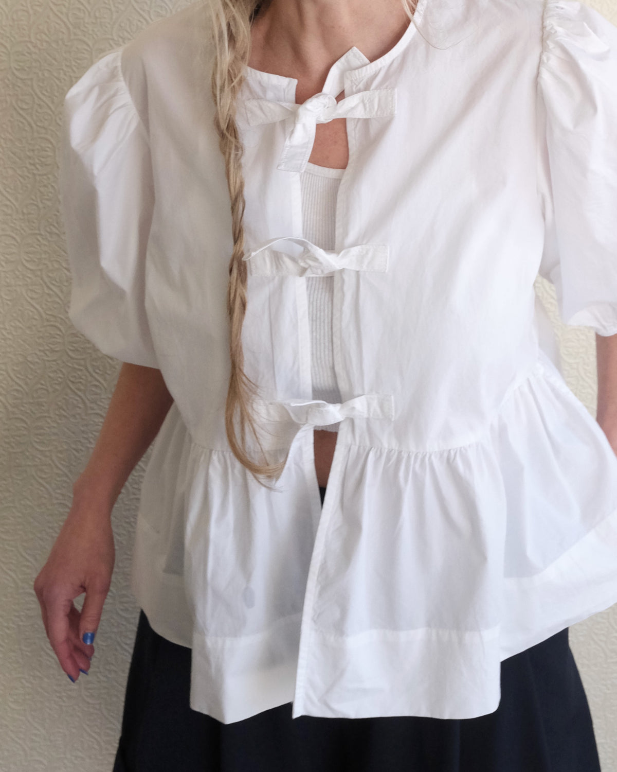 Cotton Poplin Peplum Top, Bright White