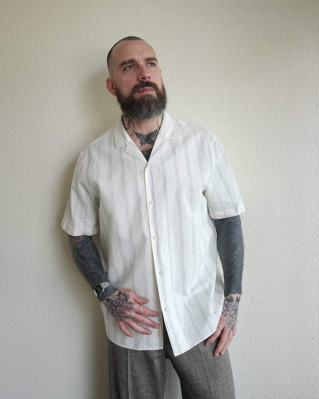 Stripe Button Up, Cuban Collar