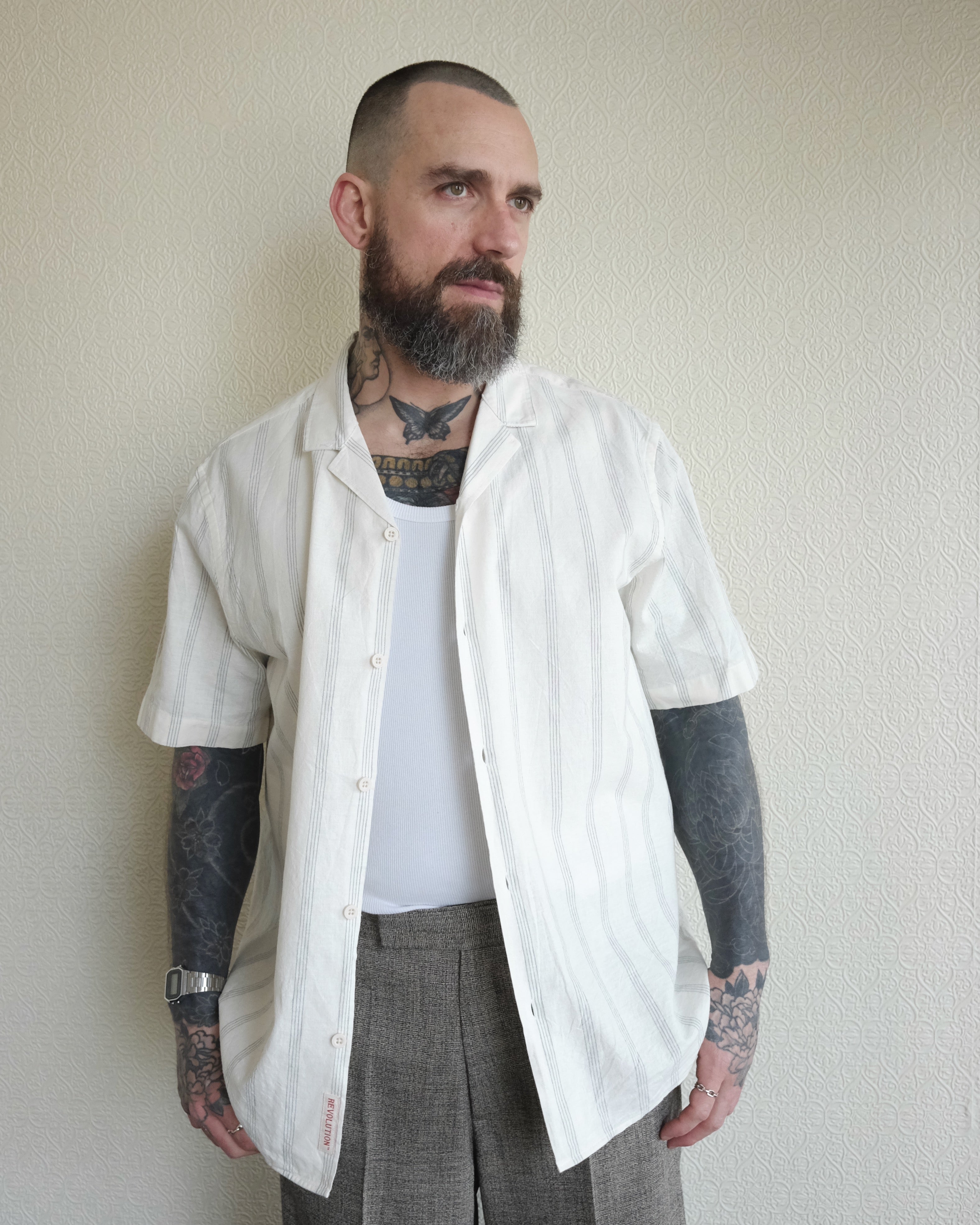 Stripe Button Up, Cuban Collar