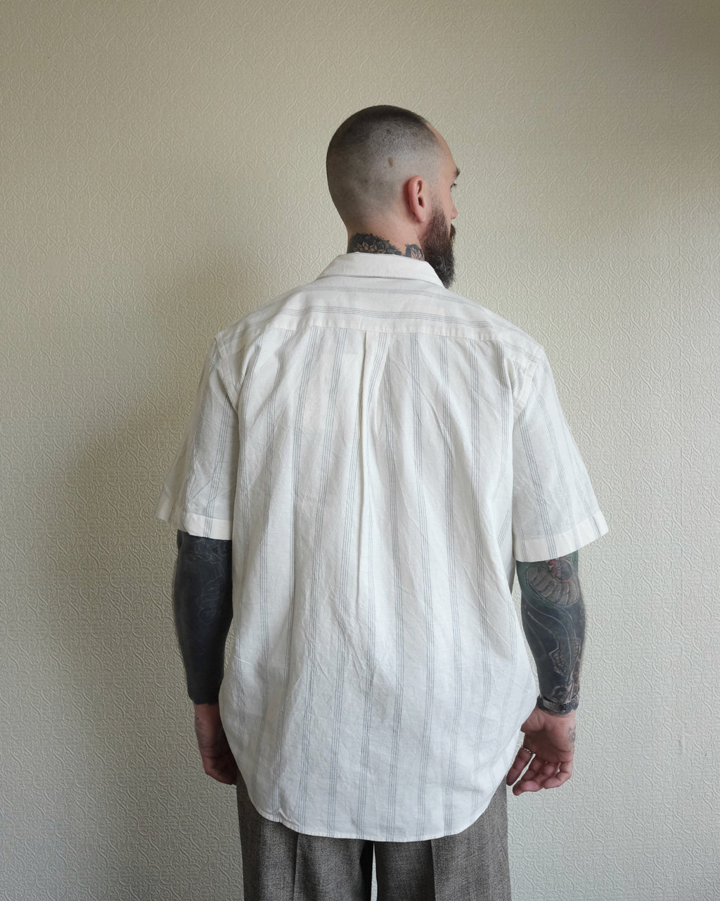 Stripe Button Up, Cuban Collar