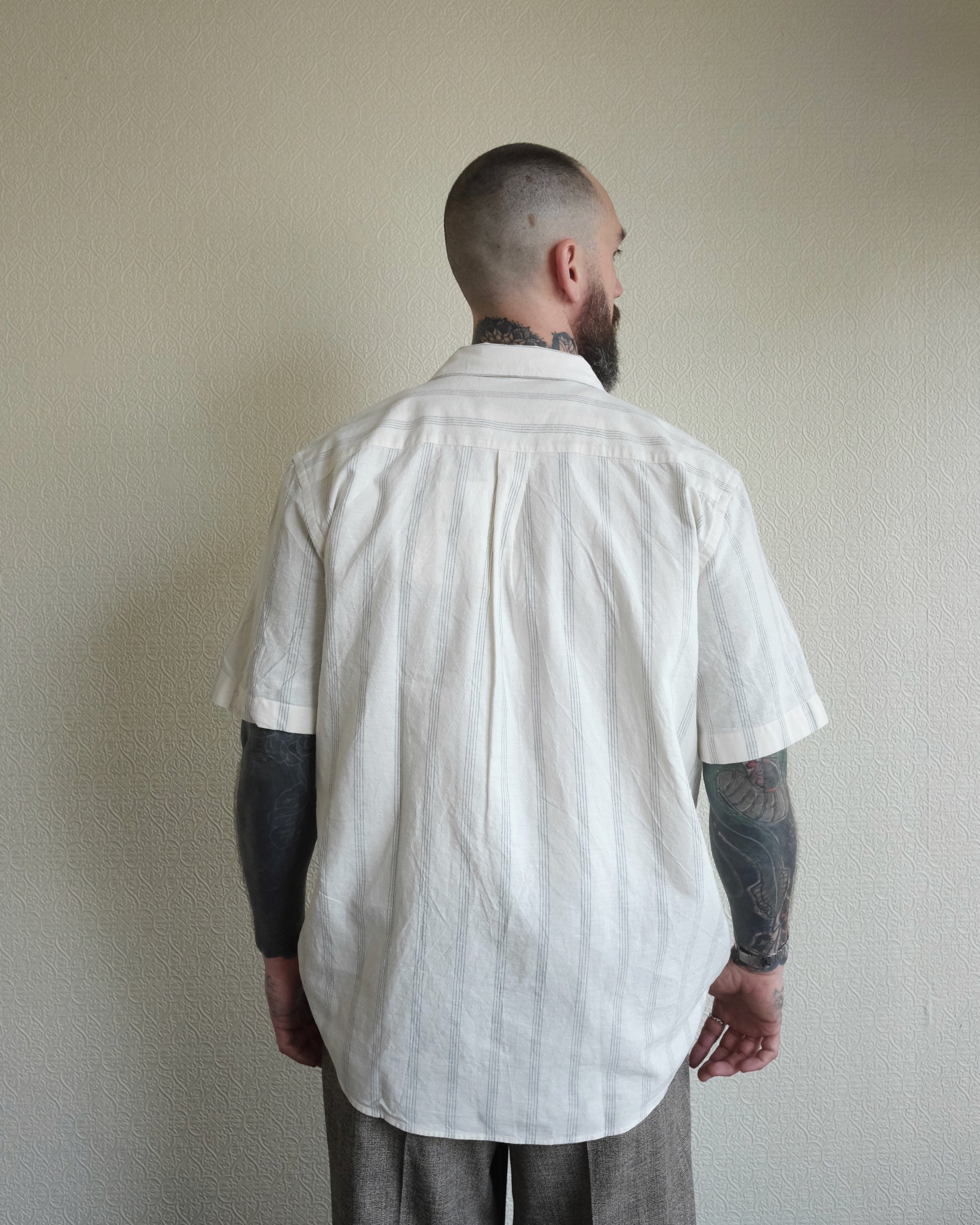 Stripe Button Up, Cuban Collar