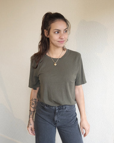 Cropped Silverlake Tee, Olive Green