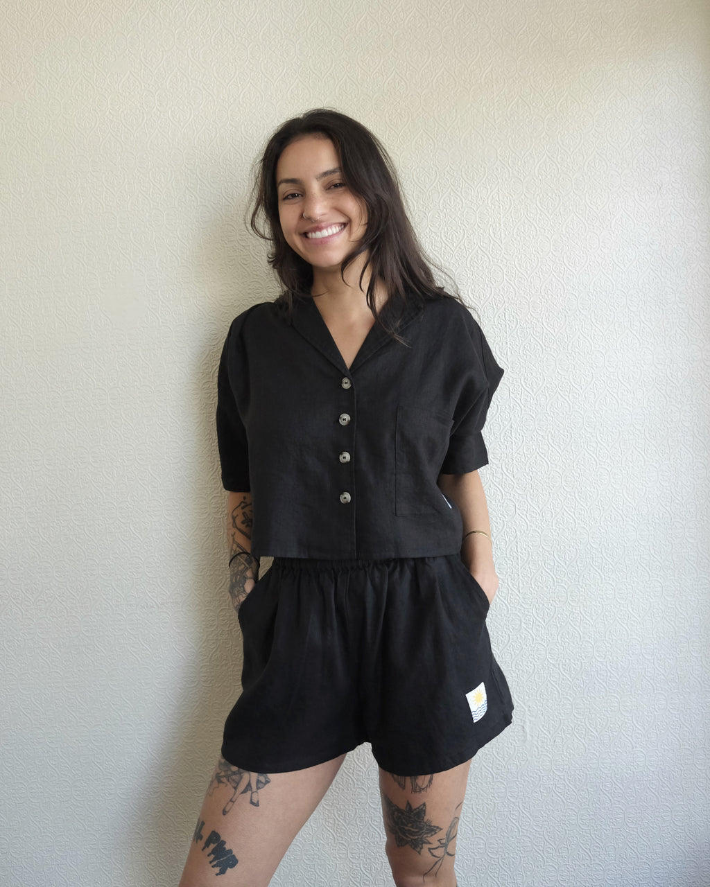 Linen Shorts, Black