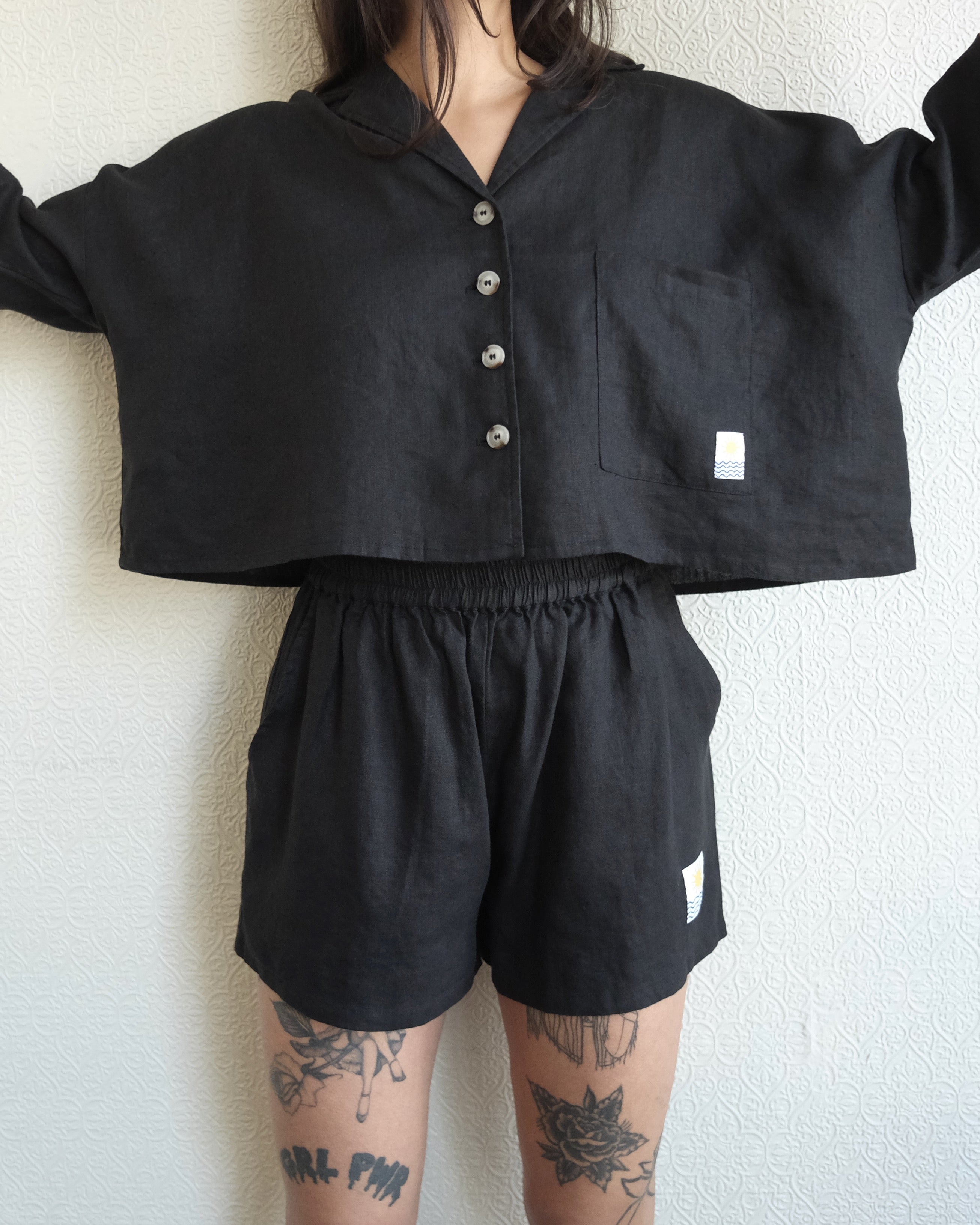 Linen Shorts, Black