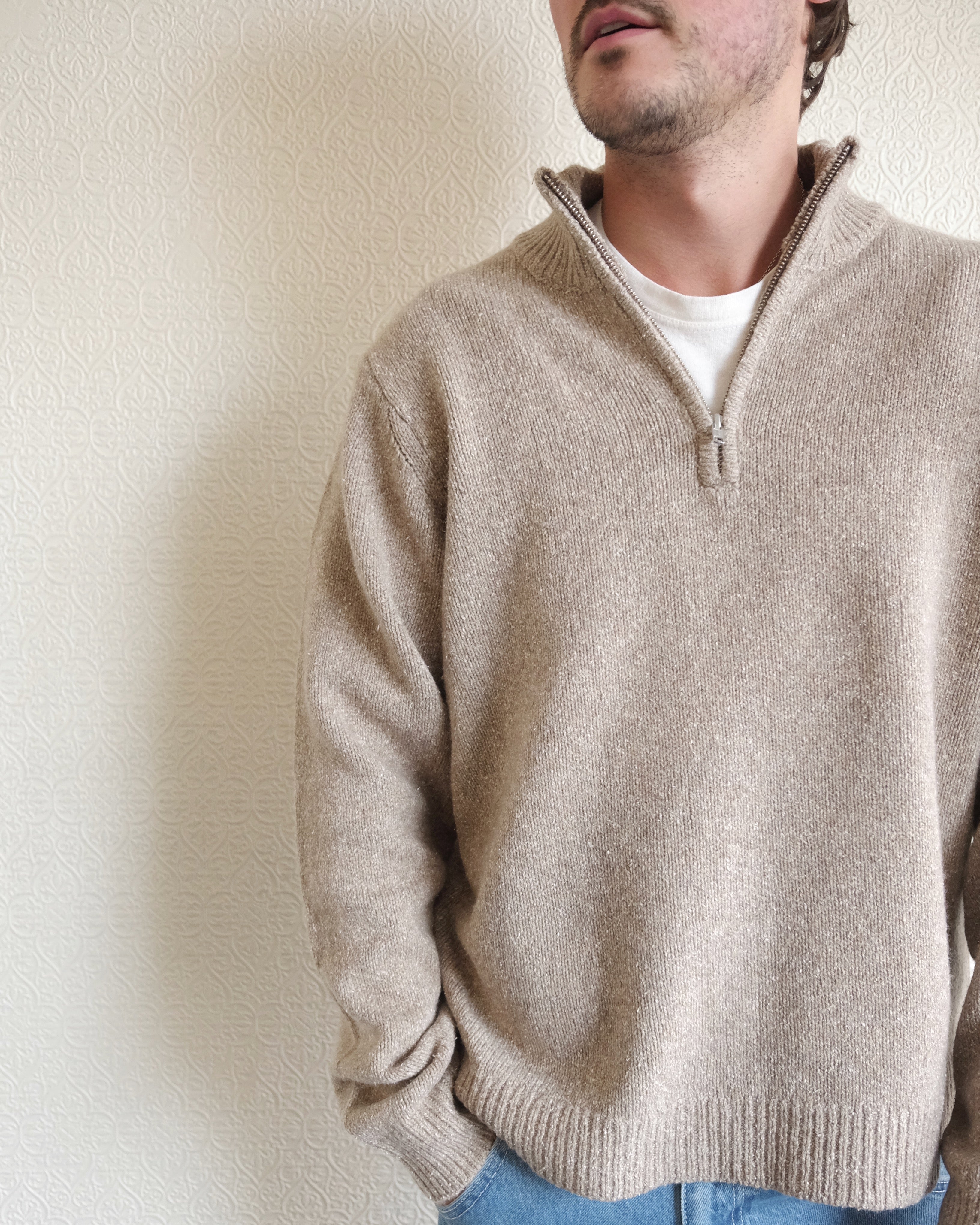 Viaan Wool Silk Sweater, Wheat