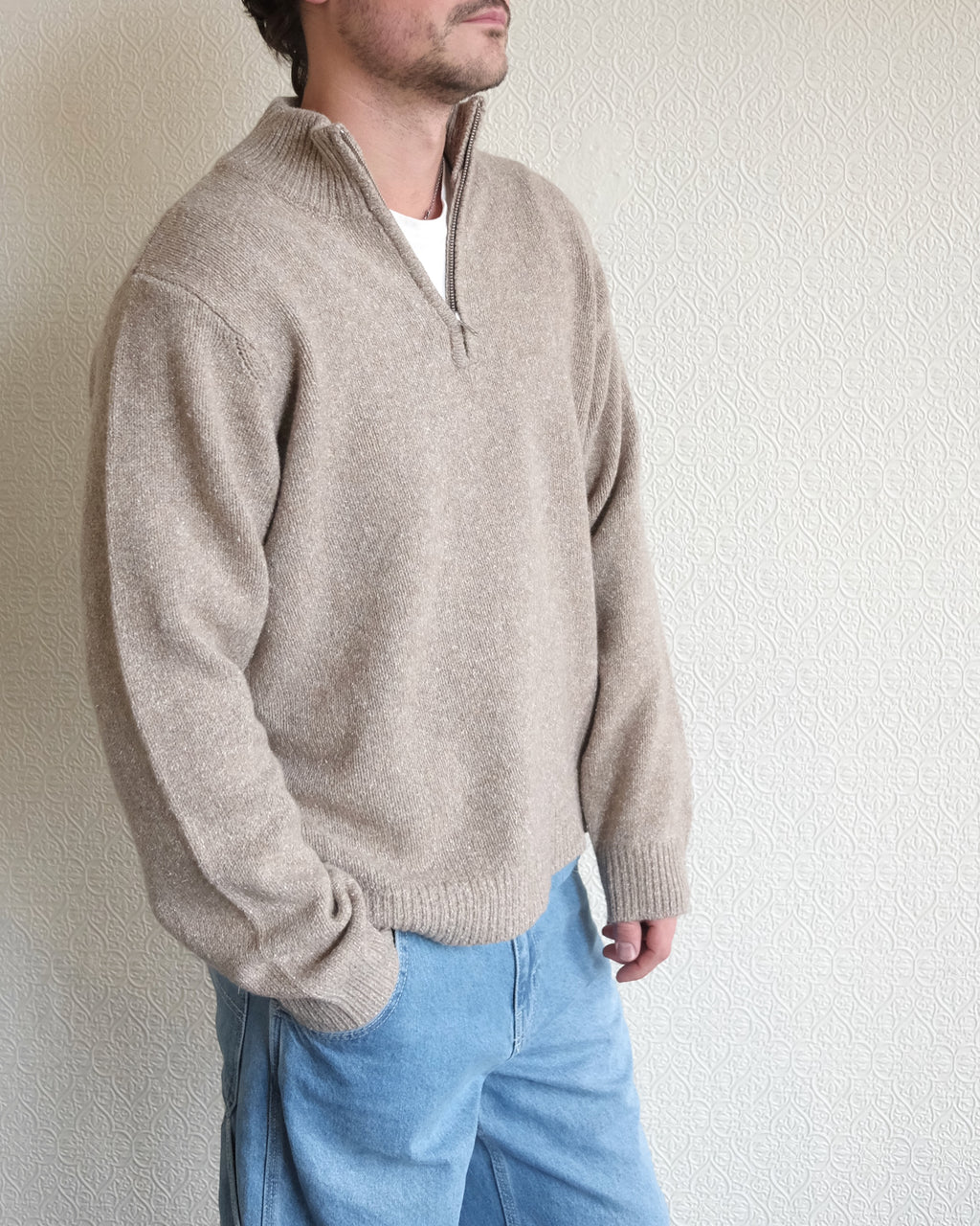 Viaan Wool Silk Sweater, Wheat