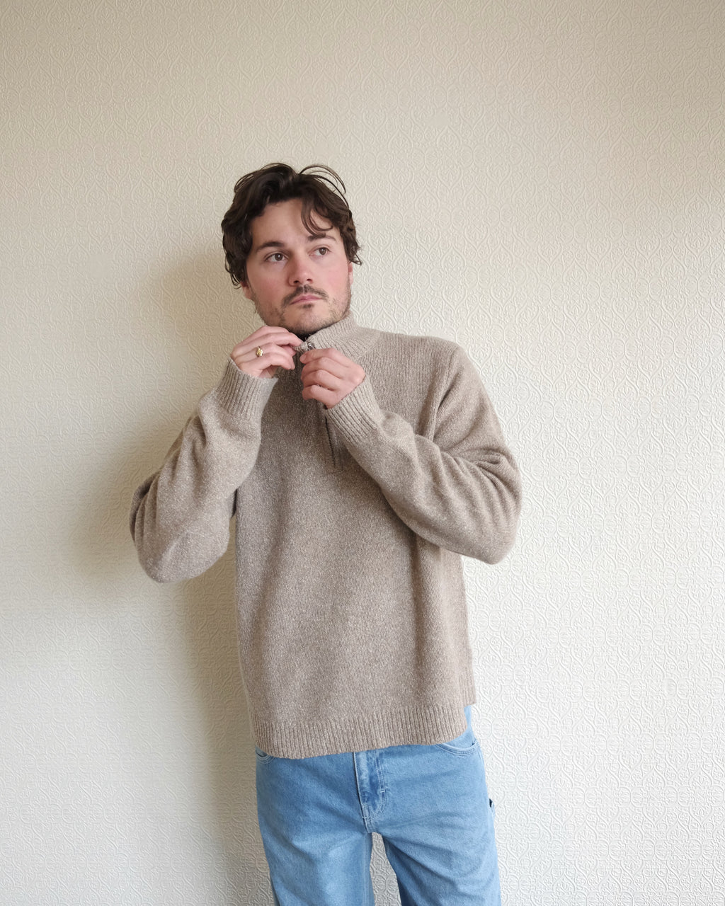 Viaan Wool Silk Sweater, Wheat