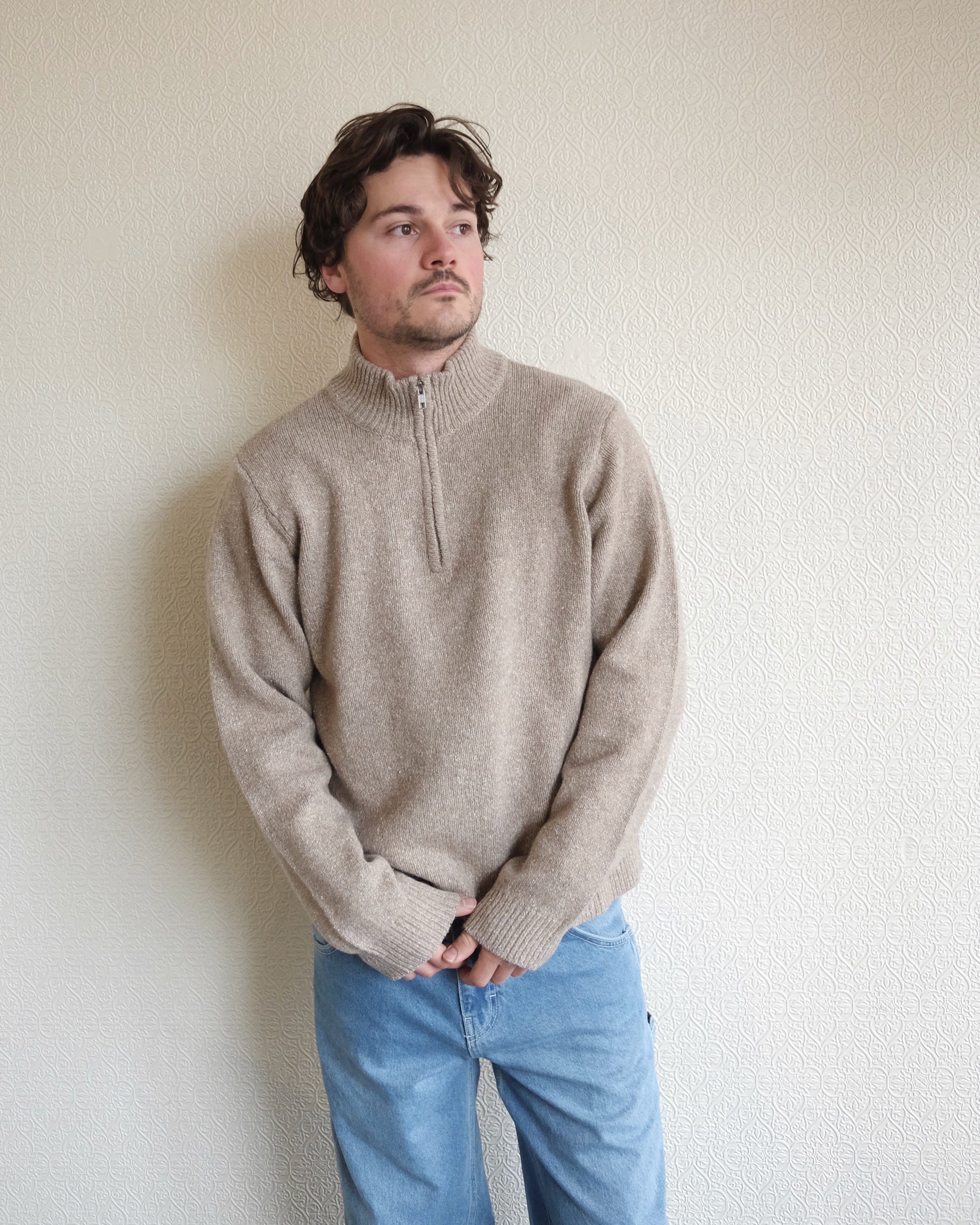 Viaan Wool Silk Sweater, Wheat