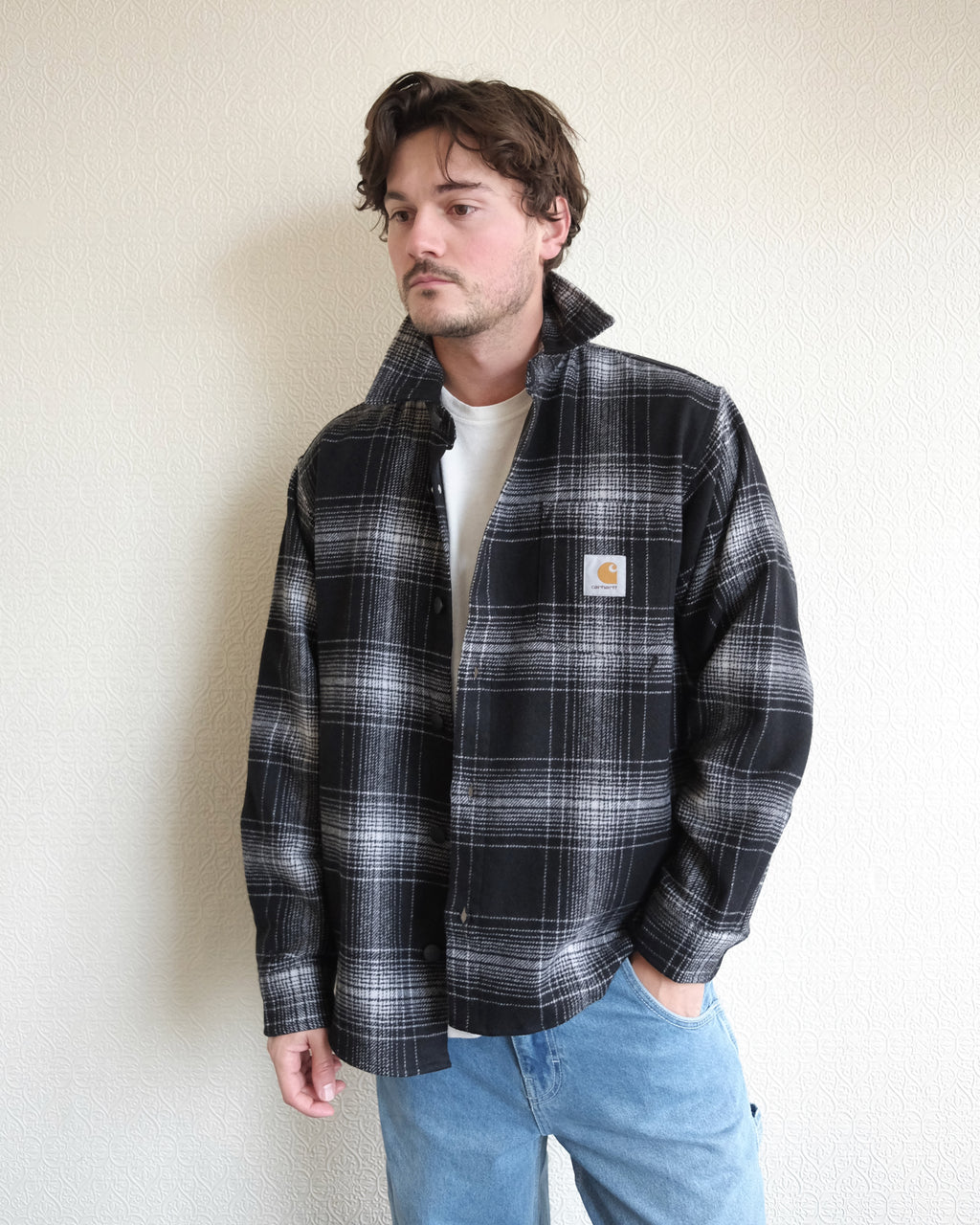 Brennan Shirt Jacket, Black Plaid
