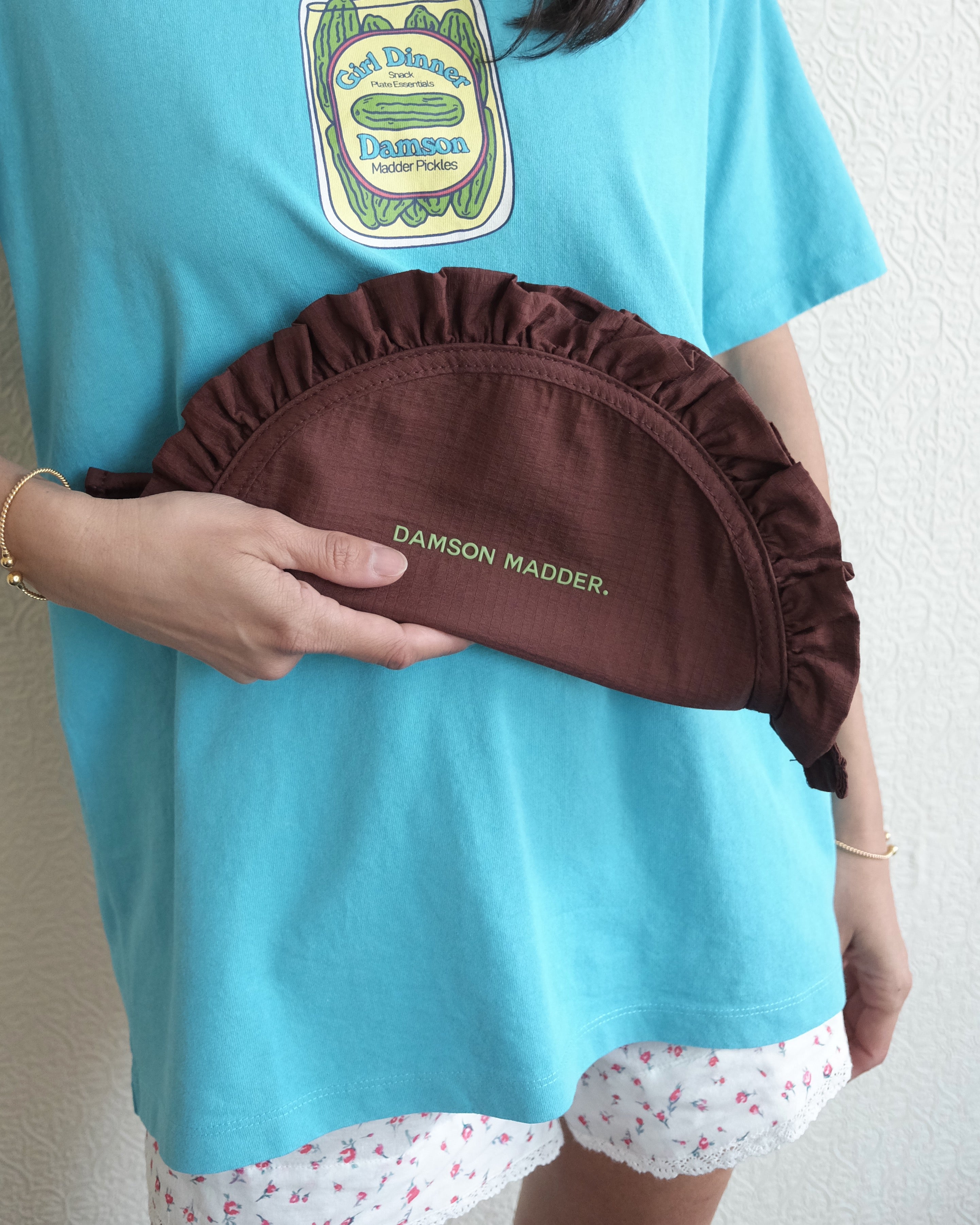 Ruffle Half Moon Makeup Bag, Chocolate