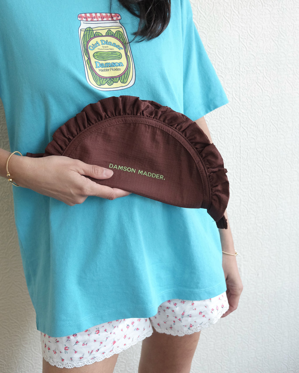 Ruffle Half Moon Makeup Bag, Chocolate