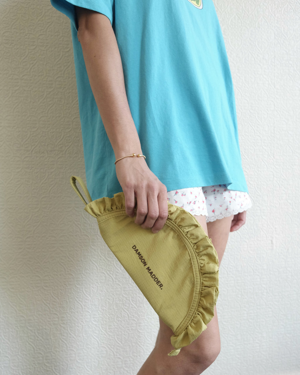Ruffle Half Moon Makeup Bag, Celery