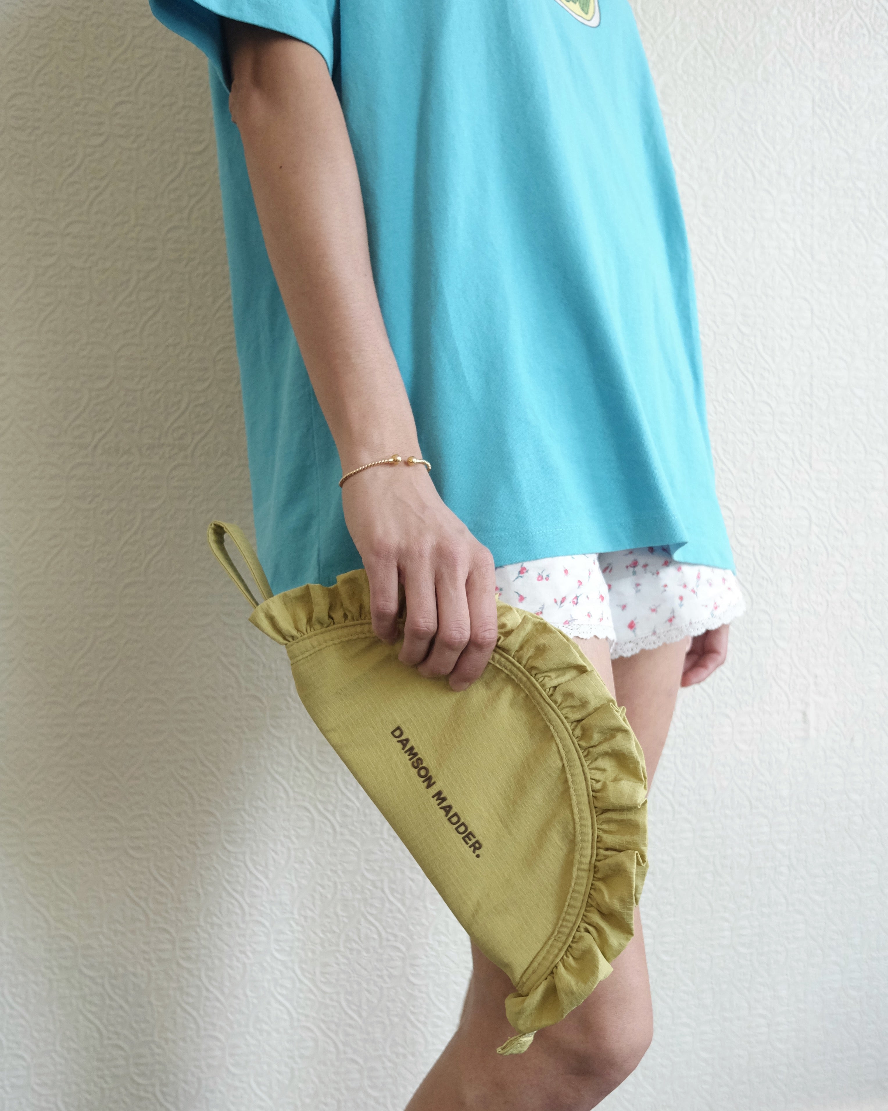 Ruffle Half Moon Makeup Bag, Celery