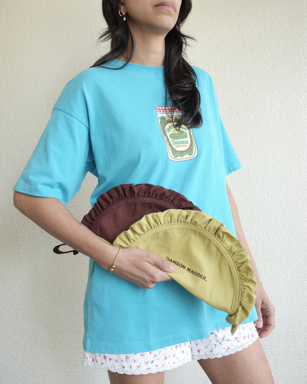 Ruffle Half Moon Makeup Bag, Celery