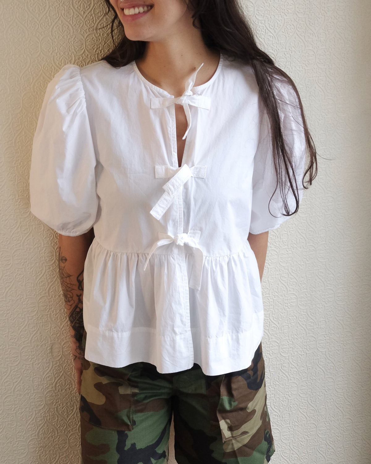 Cotton Poplin Peplum Top, Bright White