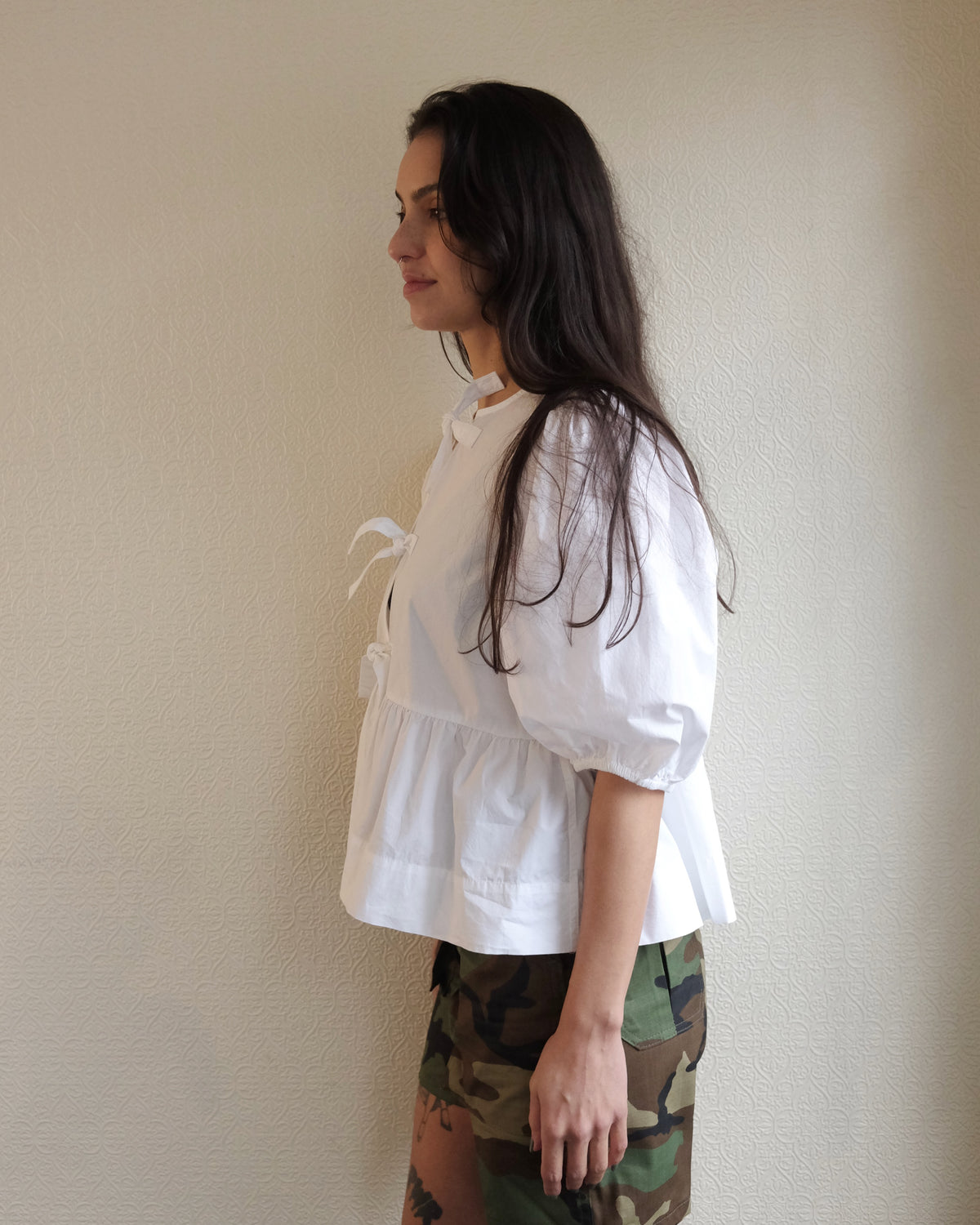 Cotton Poplin Peplum Top, Bright White