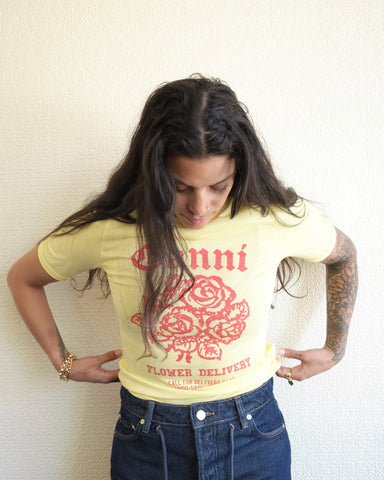 Flower Fitted Tee, Yellow Cream