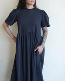 Spring Garden Dress, Navy Seersucker