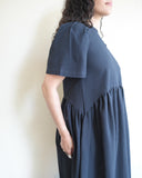 Spring Garden Dress, Navy Seersucker