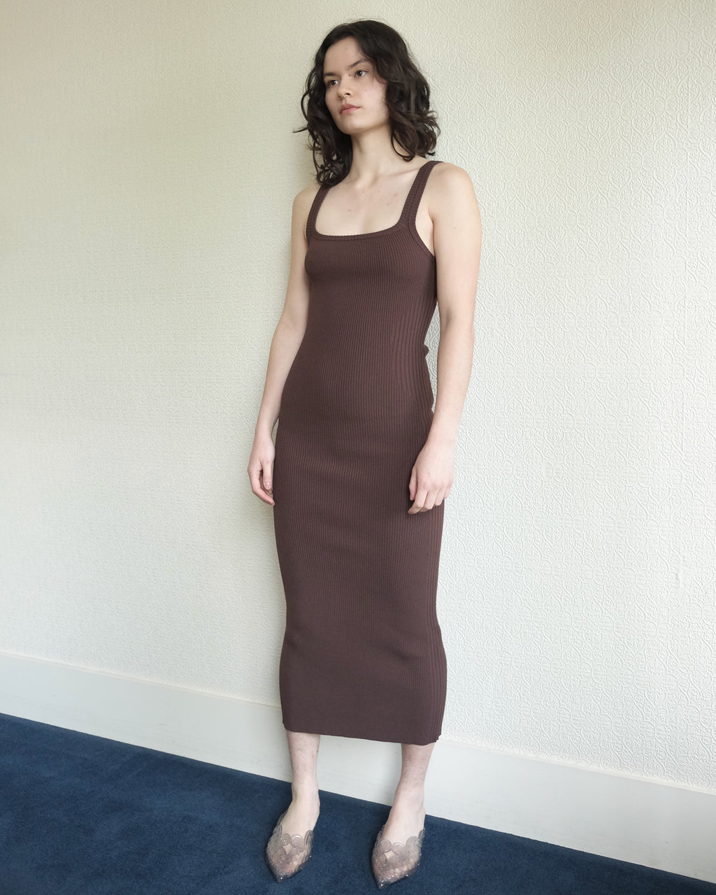 Erina Knit Dress, Coffee Brown