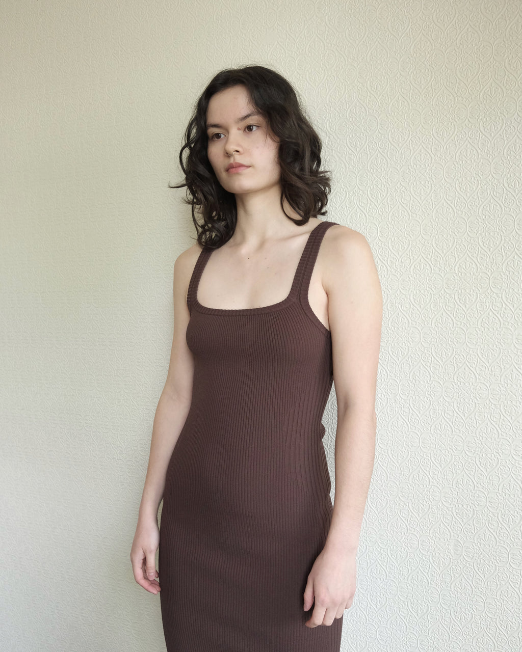 Erina Knit Dress, Coffee Brown