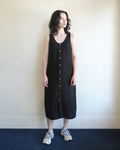 Button Front Linen Dress, Black