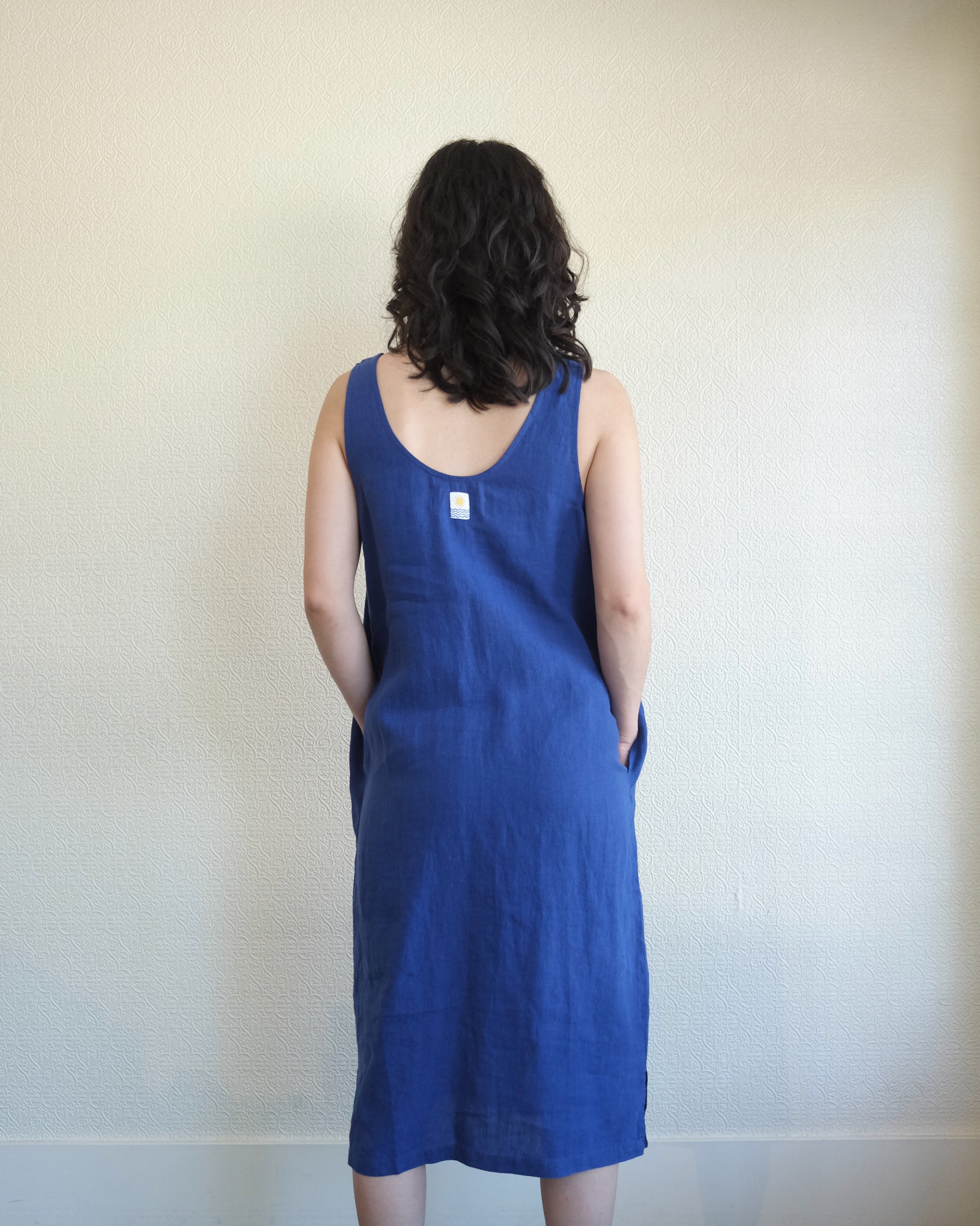 Basic Linen Shift Dress, Cobalt