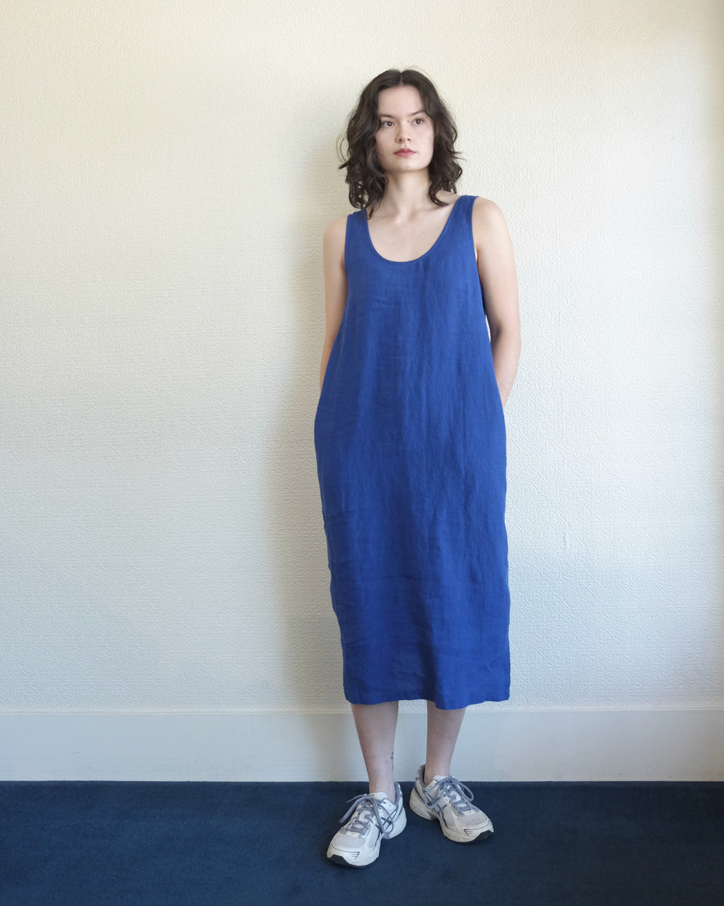 Basic Linen Shift Dress, Cobalt