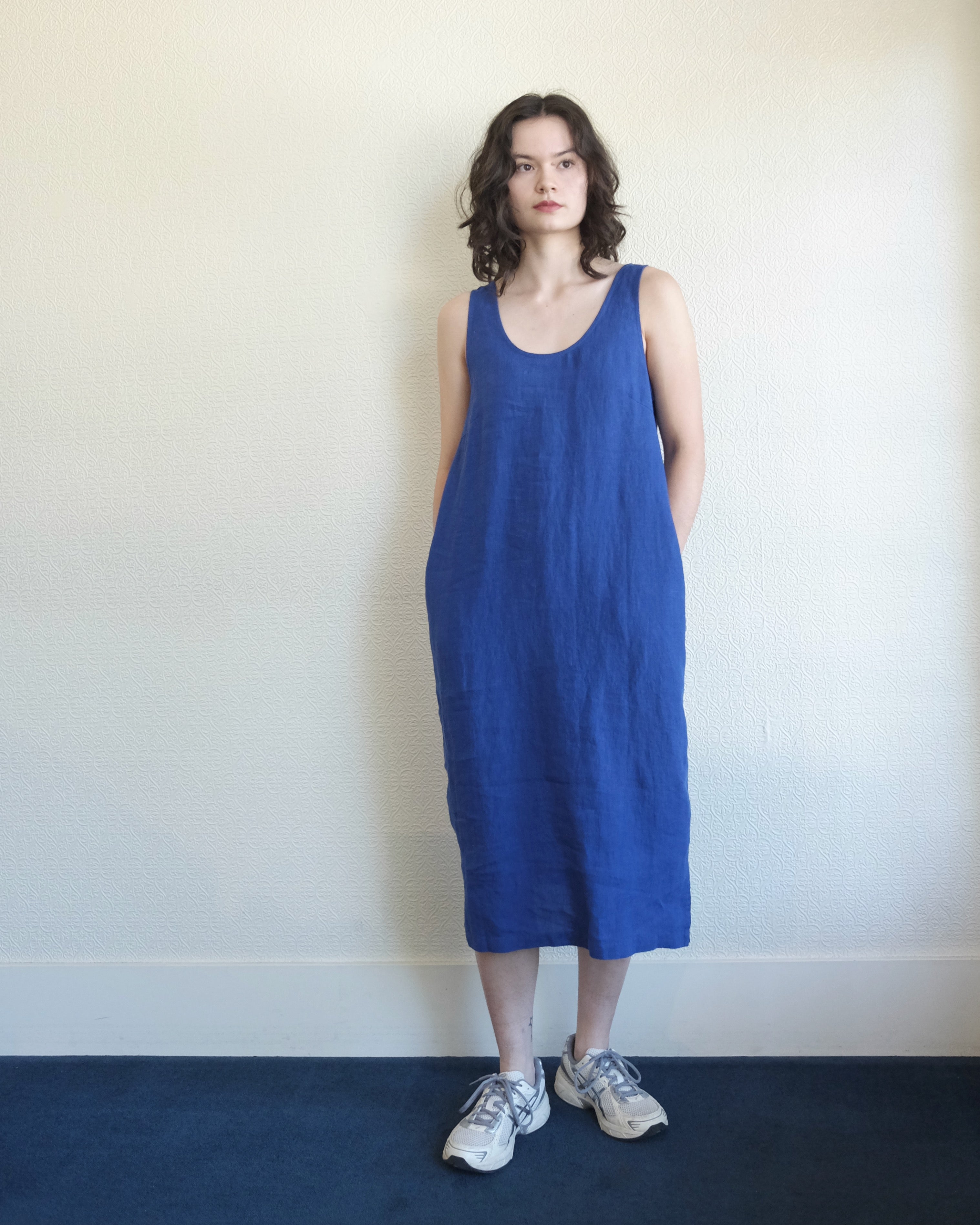 Basic Linen Shift Dress, Cobalt