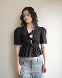 Cotton Tie Strap Blouse, Black