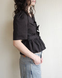 Cotton Tie Strap Blouse, Black