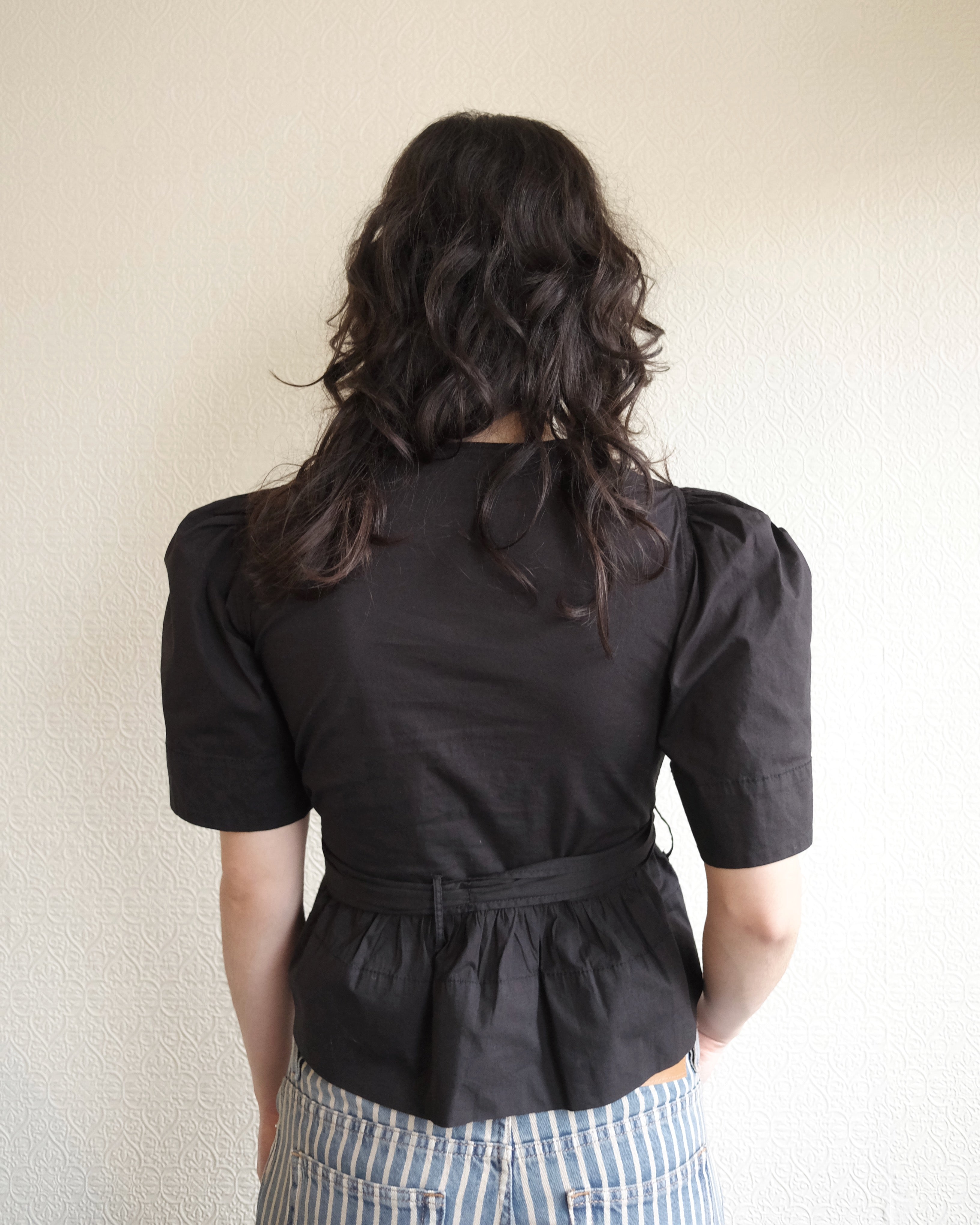 Cotton Tie Strap Blouse, Black