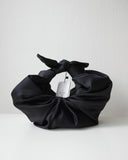 Kiku Croissant Bag, Black Satin