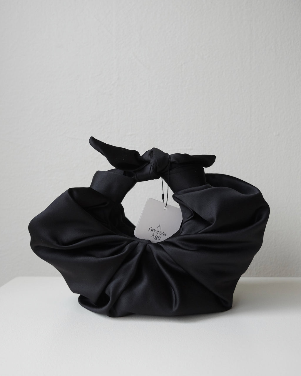 Kiku Croissant Bag, Black Satin