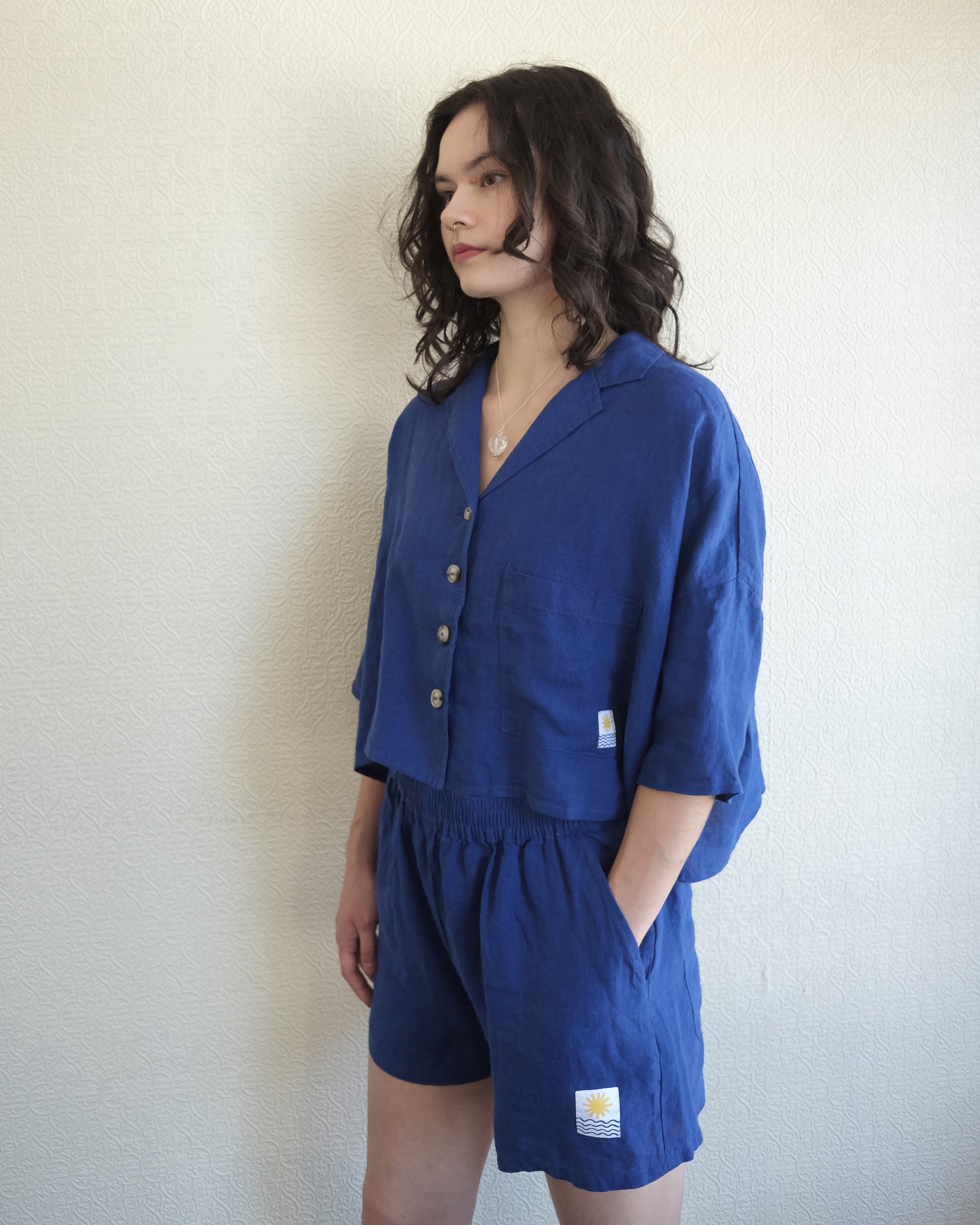 Linen Shorts, Cobalt Blue