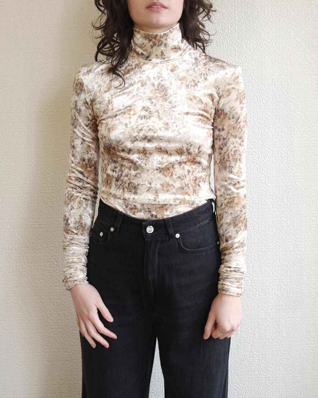 Velour Turtleneck, Floral Cloud Cream