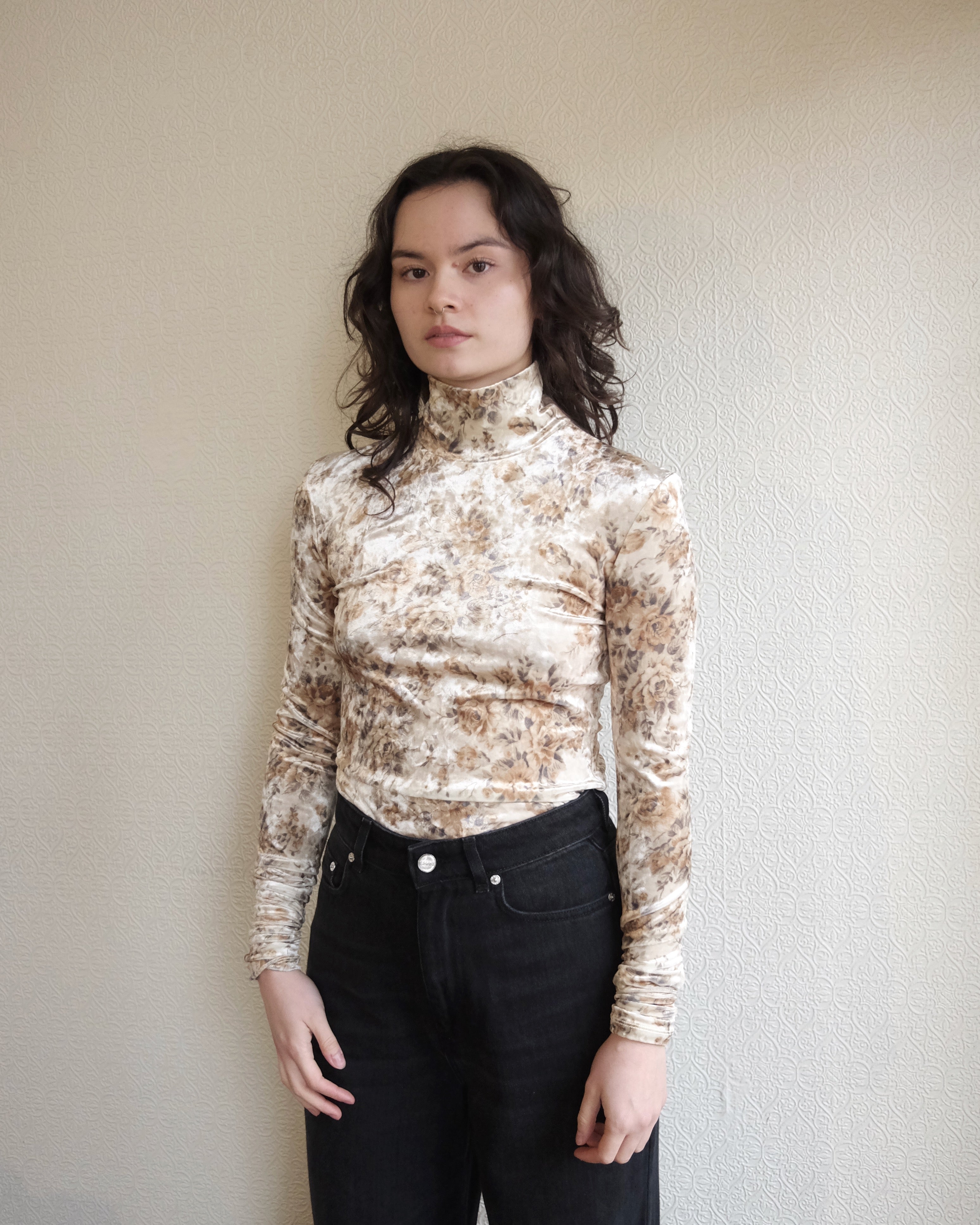 Velour Turtleneck, Floral Cloud Cream