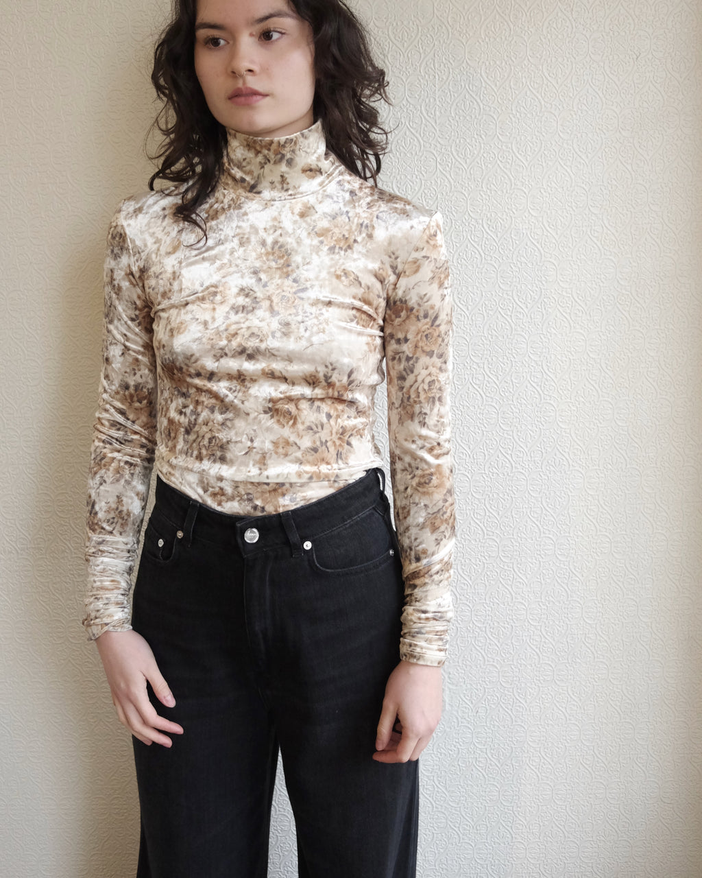 Velour Turtleneck, Floral Cloud Cream