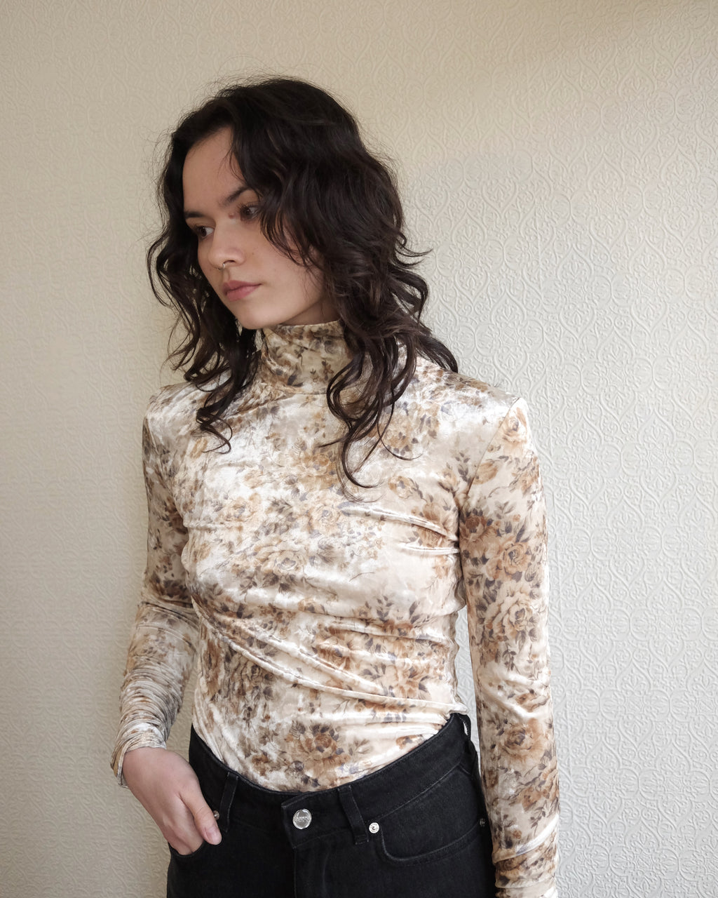 Velour Turtleneck, Floral Cloud Cream