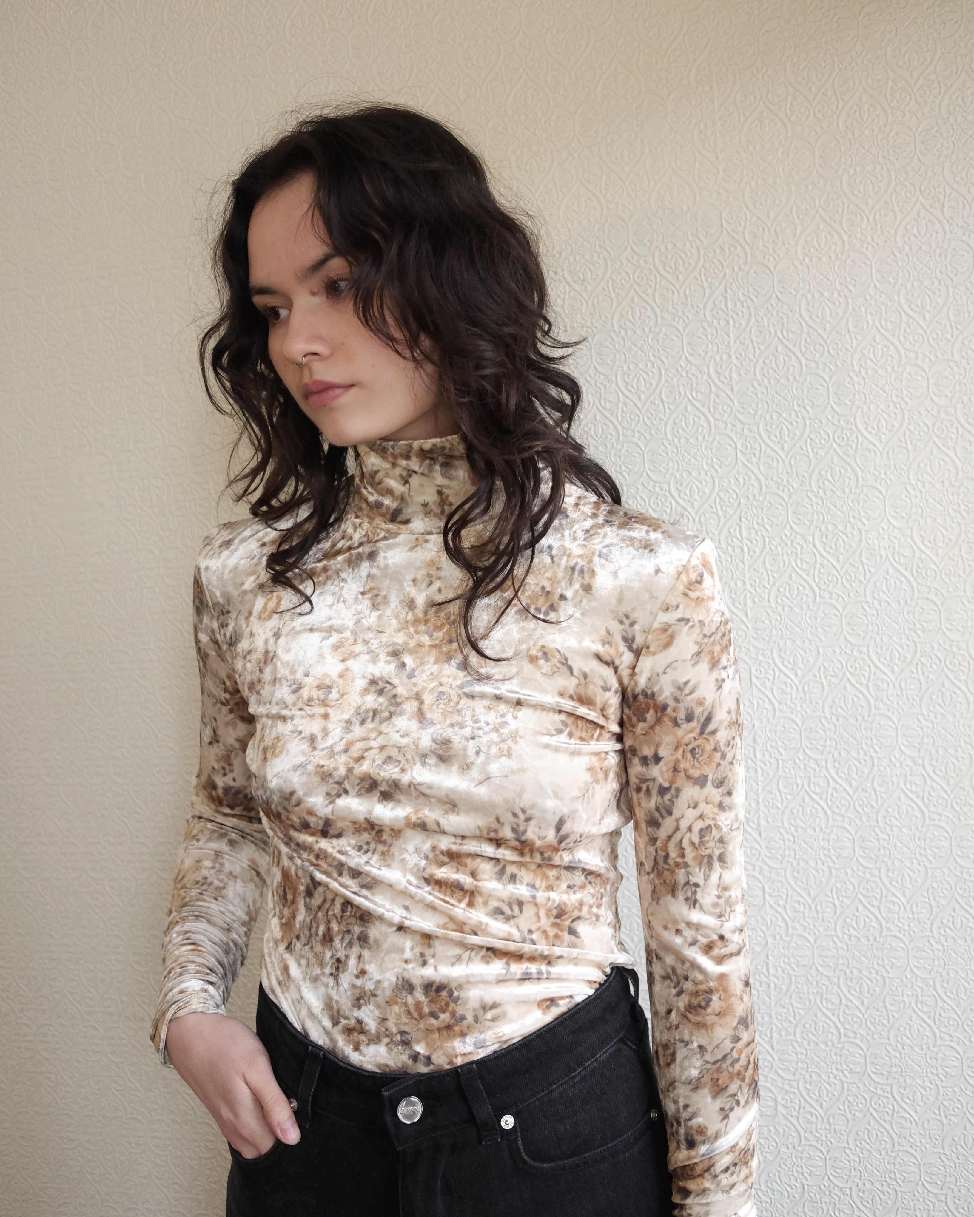 Velour Turtleneck, Floral Cloud Cream