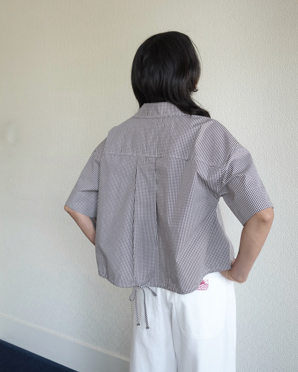 Cotton Crop Bowling Shirt, Brown Check