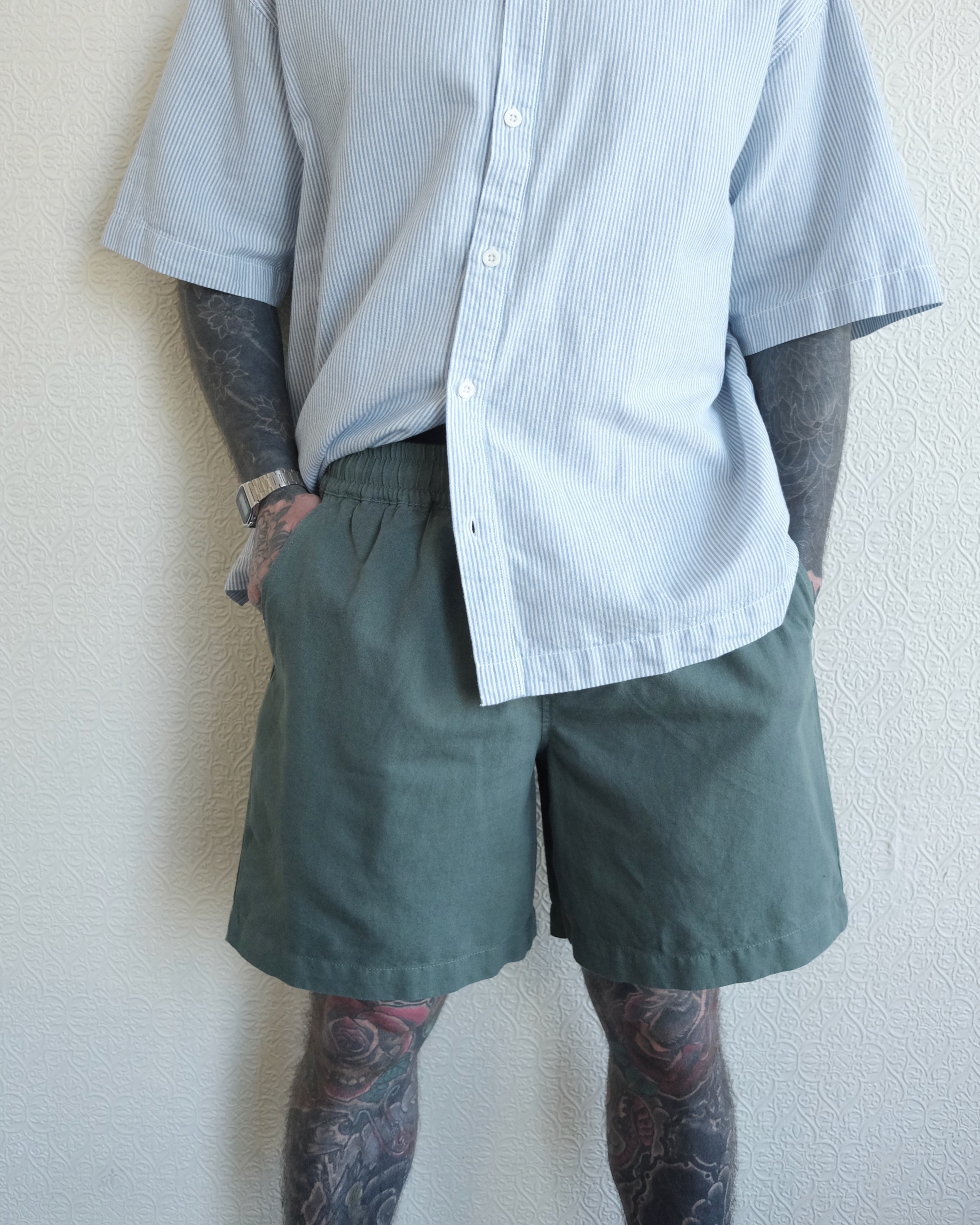 Linen Cotton Shorts, Green