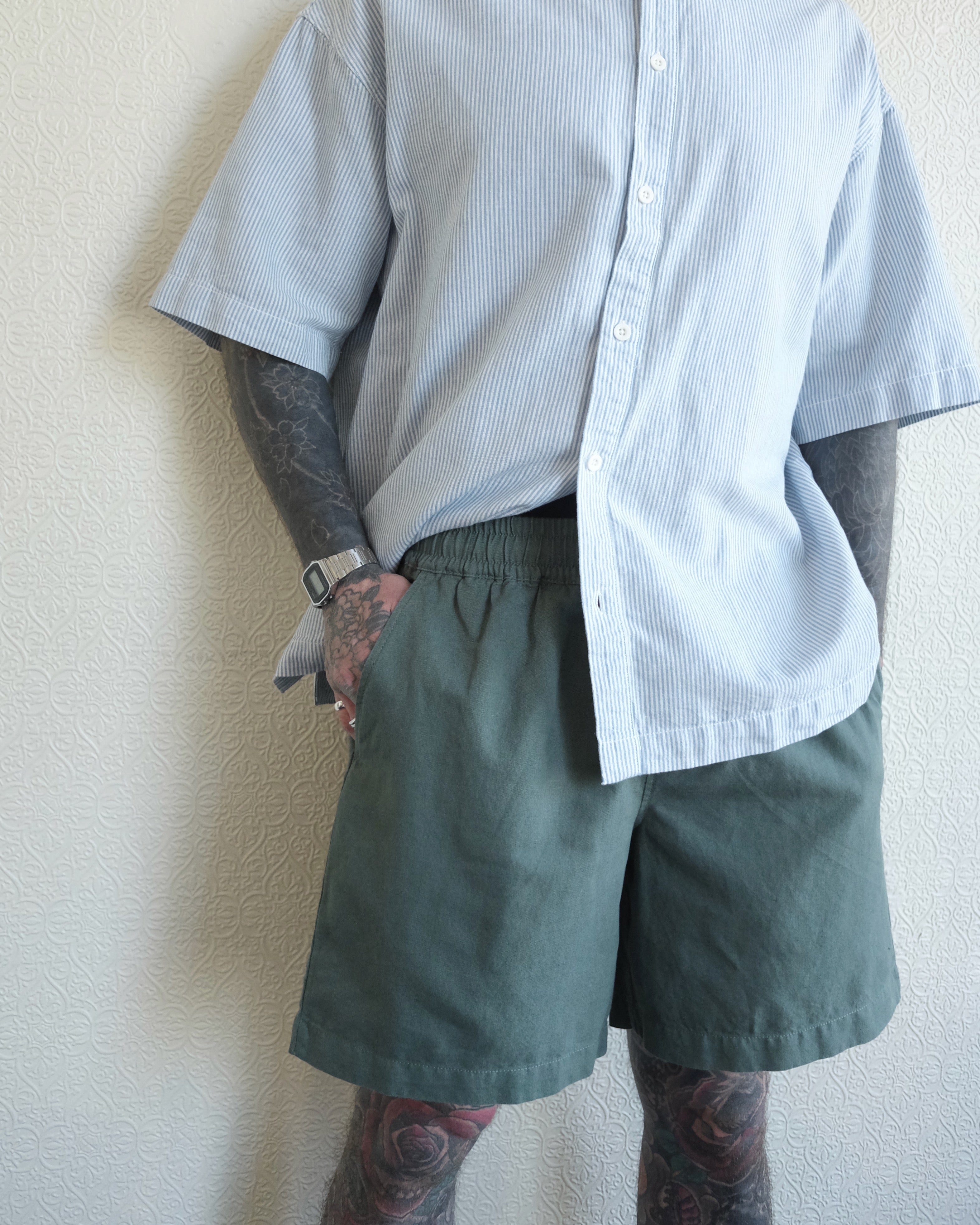 Linen Cotton Shorts, Green