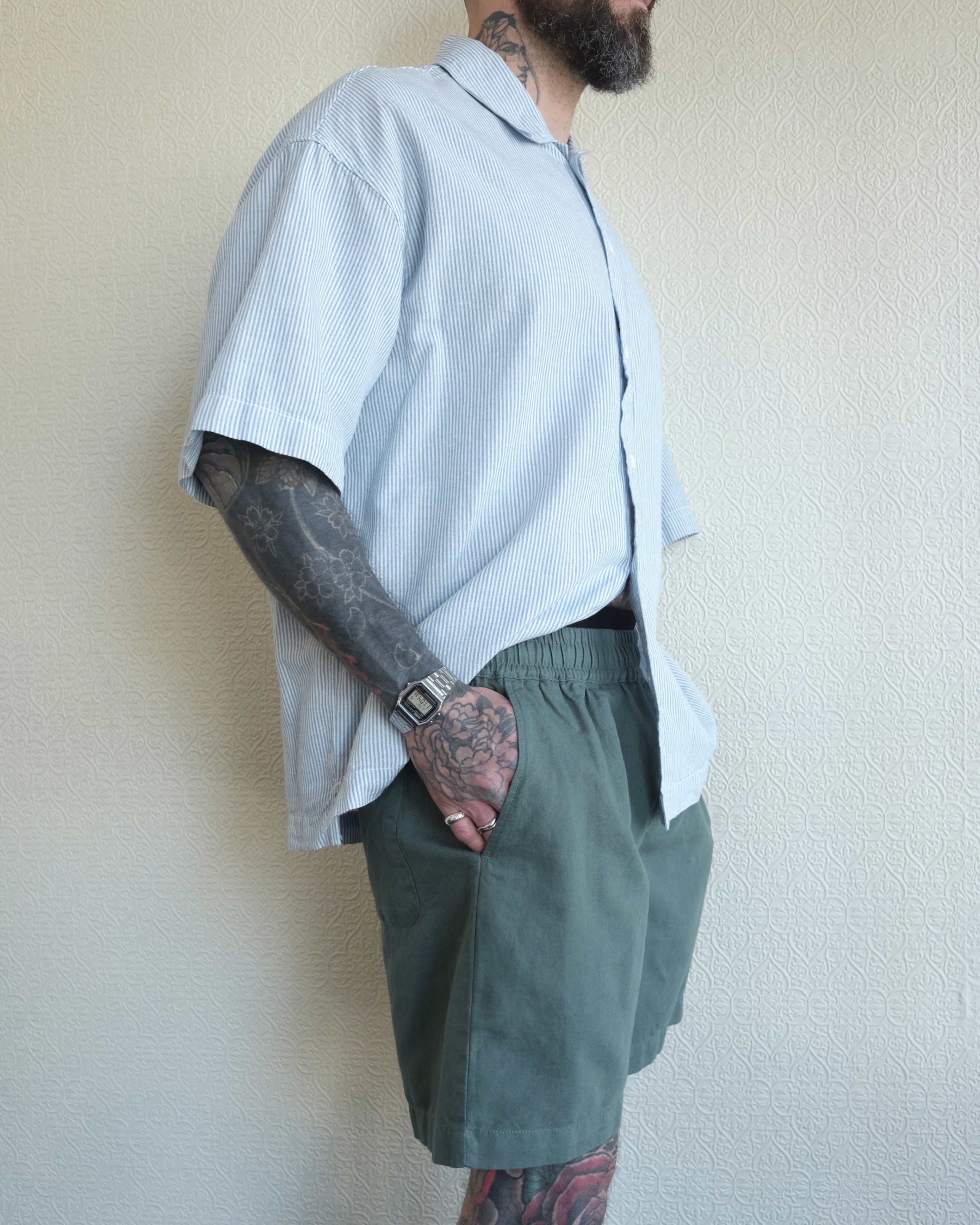 Linen Cotton Shorts, Green