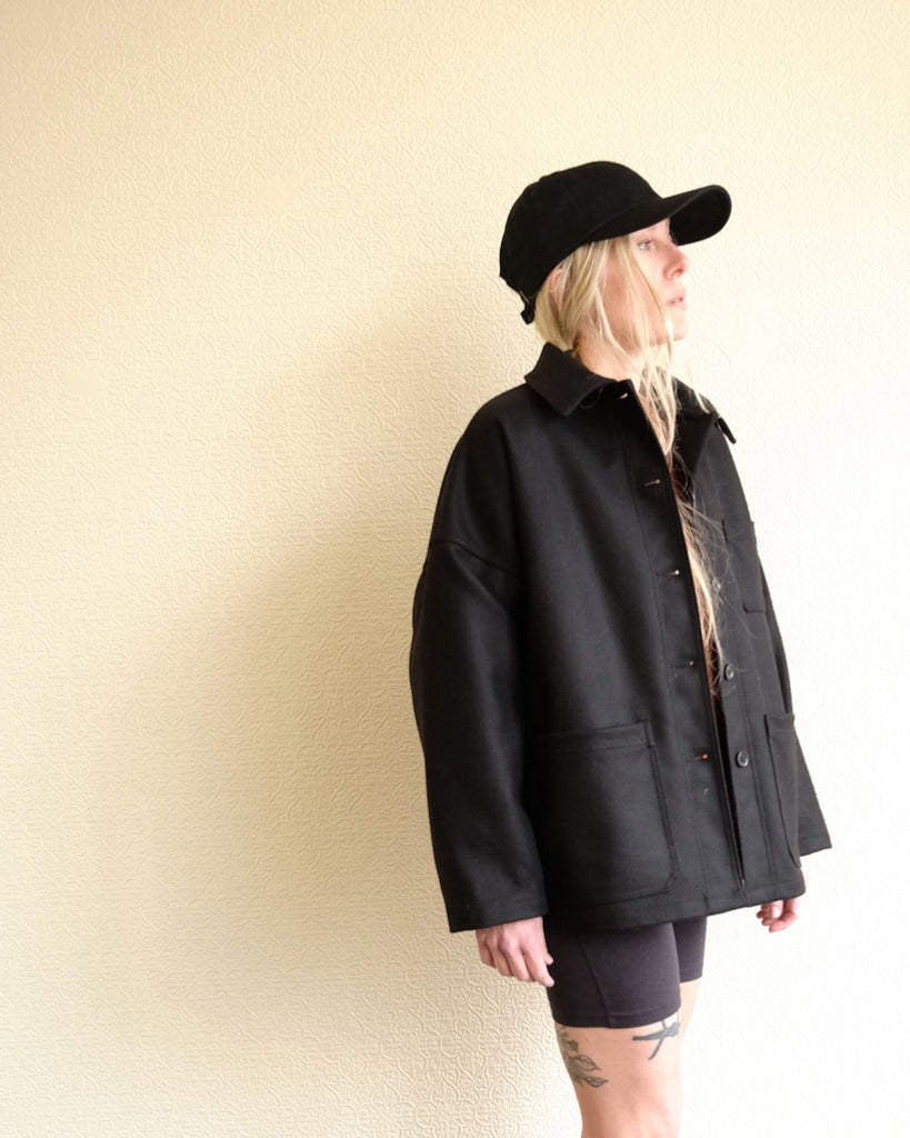 VETRA Melton Short Coat, Black Wool