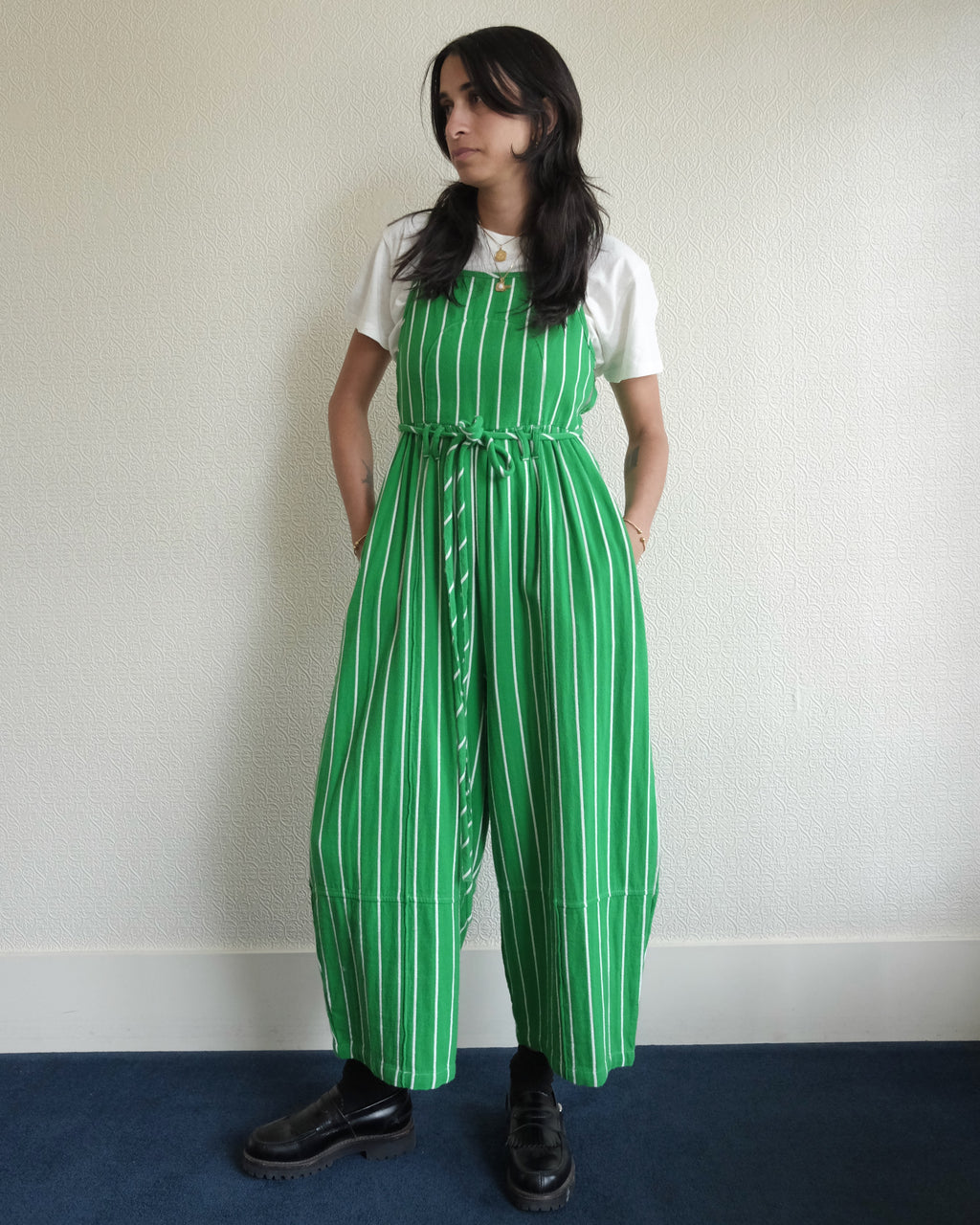 Tomasin Overalls, Green Stripe